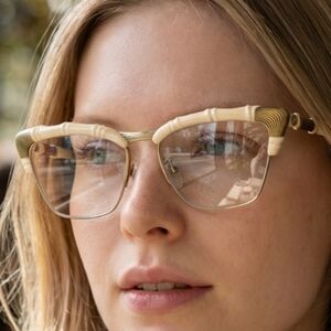 Gucci Women Optical Prescription Glasses Gold Accents Japan